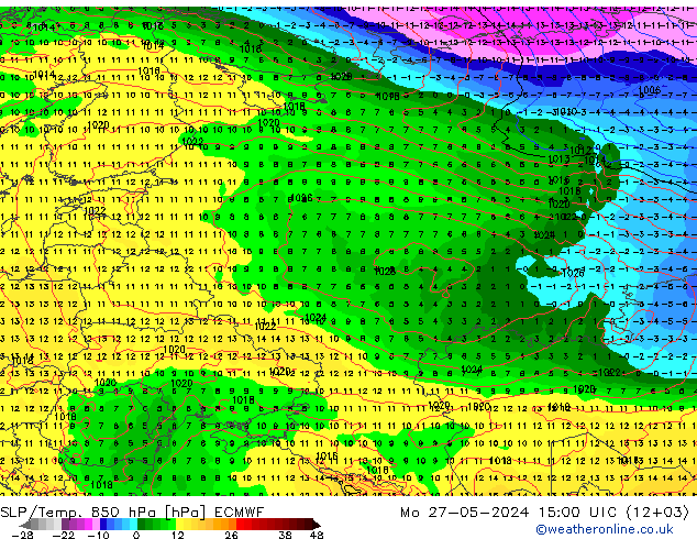 850 hPa Yer Bas./Sıc ECMWF Pzt 27.05.2024 15 UTC