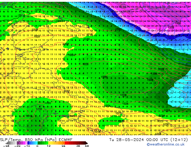 SLP/Temp. 850 hPa ECMWF Tu 28.05.2024 00 UTC