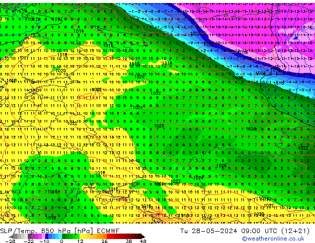 SLP/Temp. 850 hPa ECMWF Tu 28.05.2024 09 UTC