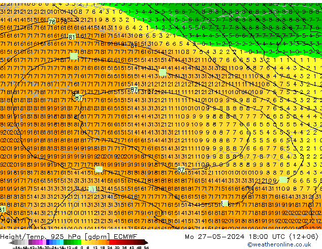 Height/Temp. 925 hPa ECMWF Mo 27.05.2024 18 UTC