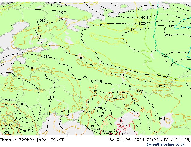 Theta-e 700hPa ECMWF Sa 01.06.2024 00 UTC