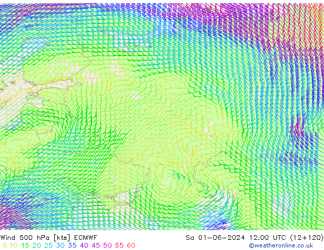 Wind 500 hPa ECMWF Sa 01.06.2024 12 UTC