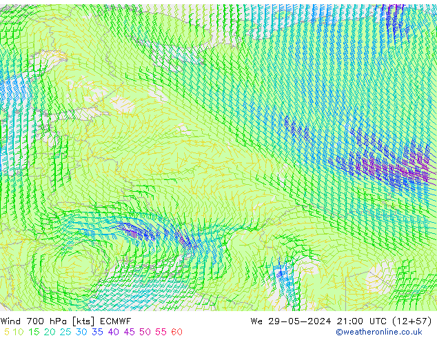 Wind 700 hPa ECMWF St 29.05.2024 21 UTC