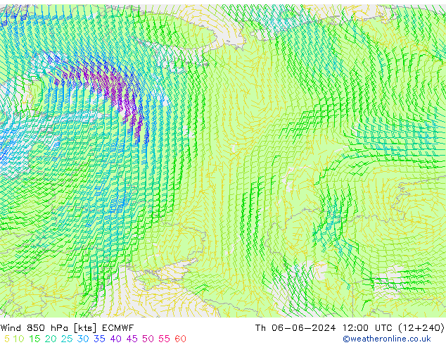 Vento 850 hPa ECMWF Qui 06.06.2024 12 UTC