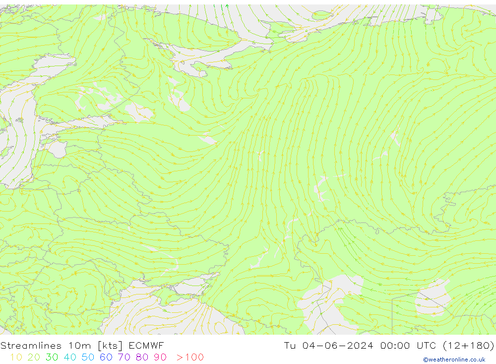 Streamlines 10m ECMWF Út 04.06.2024 00 UTC