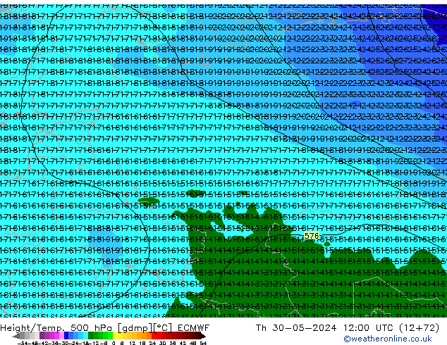 Z500/Rain (+SLP)/Z850 ECMWF Do 30.05.2024 12 UTC