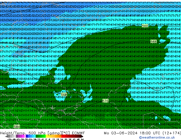 Z500/Rain (+SLP)/Z850 ECMWF Mo 03.06.2024 18 UTC