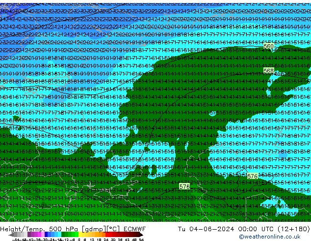 Z500/Rain (+SLP)/Z850 ECMWF Út 04.06.2024 00 UTC