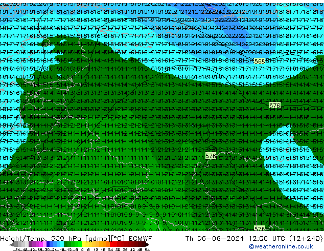 Height/Temp. 500 hPa ECMWF czw. 06.06.2024 12 UTC