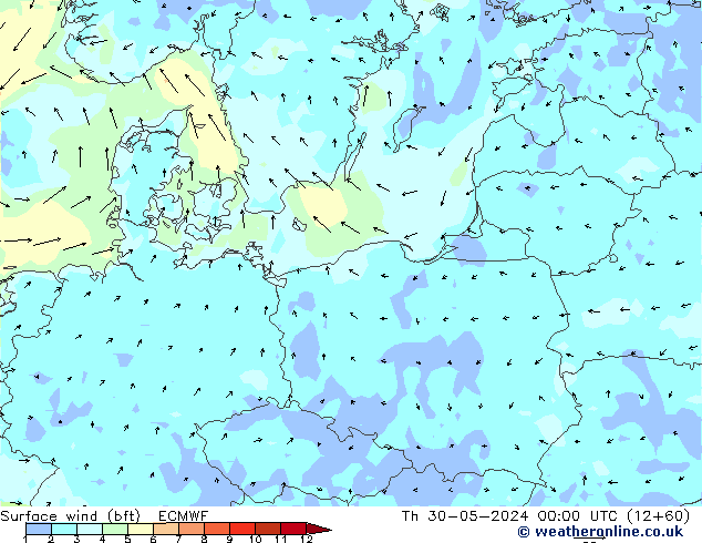 Wind 10 m (bft) ECMWF do 30.05.2024 00 UTC