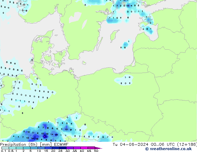 Precipitação (6h) ECMWF Ter 04.06.2024 06 UTC