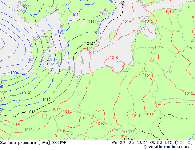 Surface pressure ECMWF We 29.05.2024 09 UTC