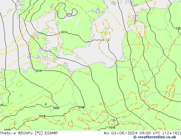 Theta-e 850hPa ECMWF Mo 03.06.2024 06 UTC