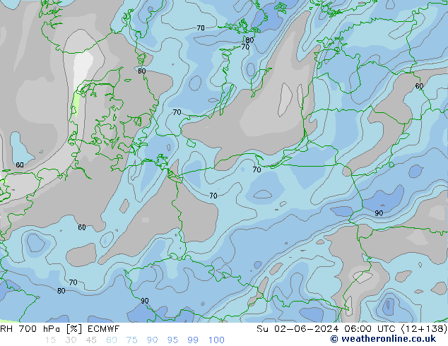 RH 700 hPa ECMWF So 02.06.2024 06 UTC