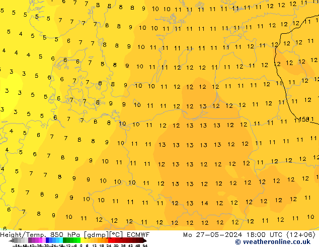 Height/Temp. 850 hPa ECMWF Seg 27.05.2024 18 UTC