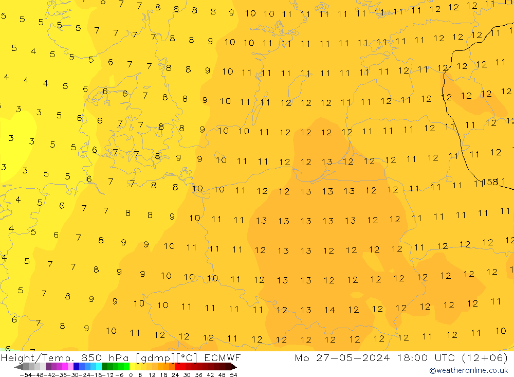 Height/Temp. 850 hPa ECMWF Po 27.05.2024 18 UTC