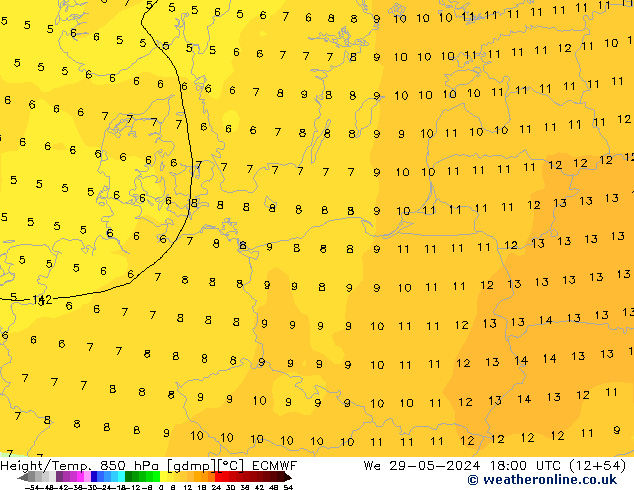 Z500/Yağmur (+YB)/Z850 ECMWF Çar 29.05.2024 18 UTC