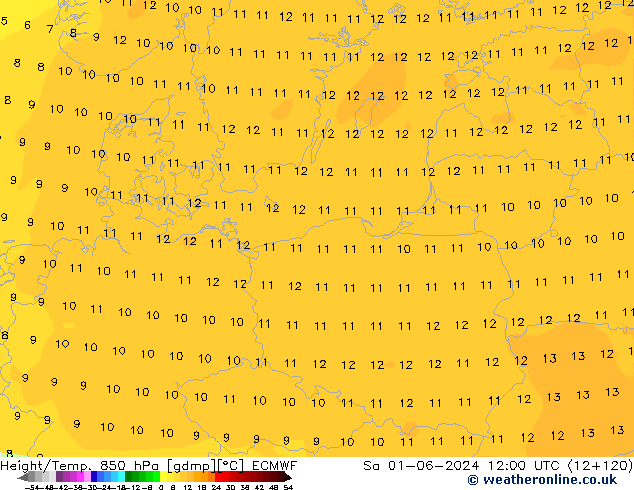 Z500/Rain (+SLP)/Z850 ECMWF Sáb 01.06.2024 12 UTC