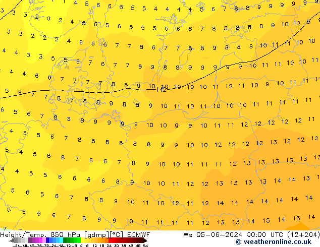 Z500/Rain (+SLP)/Z850 ECMWF Mi 05.06.2024 00 UTC