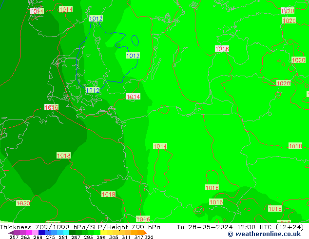 Dikte700-1000 hPa ECMWF di 28.05.2024 12 UTC