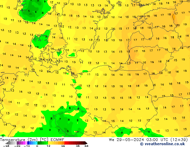 Sıcaklık Haritası (2m) ECMWF Çar 29.05.2024 03 UTC