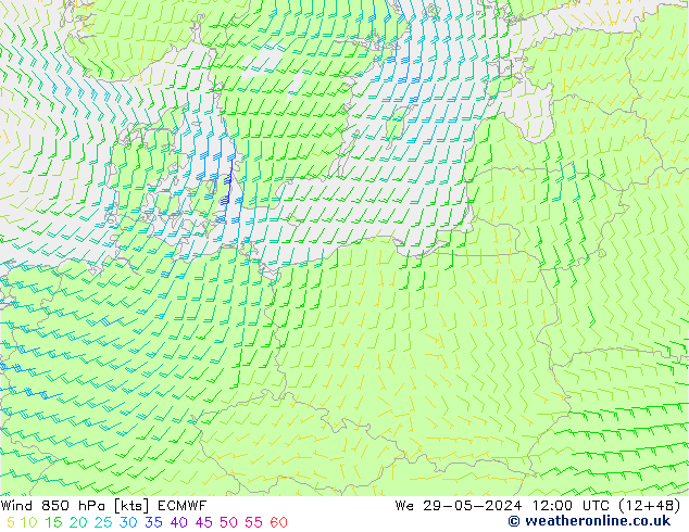 Wind 850 hPa ECMWF We 29.05.2024 12 UTC