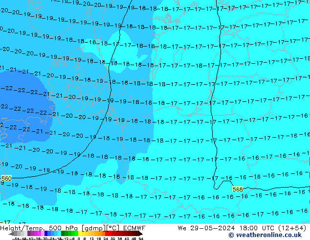 Z500/Yağmur (+YB)/Z850 ECMWF Çar 29.05.2024 18 UTC