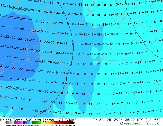 Z500/Rain (+SLP)/Z850 ECMWF Do 30.05.2024 06 UTC