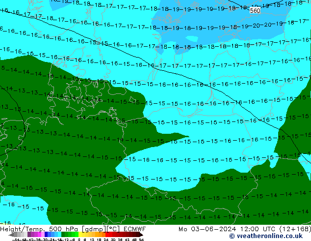 Z500/Yağmur (+YB)/Z850 ECMWF Pzt 03.06.2024 12 UTC