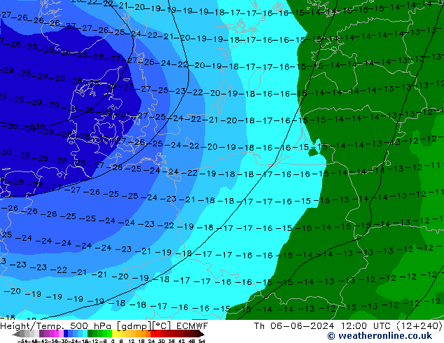 Height/Temp. 500 hPa ECMWF Th 06.06.2024 12 UTC