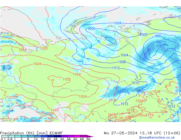 Z500/Rain (+SLP)/Z850 ECMWF Mo 27.05.2024 18 UTC