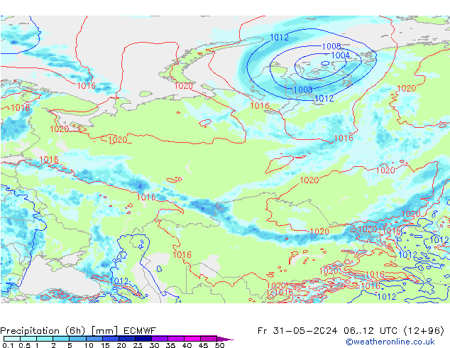 осадки (6h) ECMWF пт 31.05.2024 12 UTC