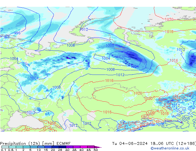 Precipitação (12h) ECMWF Ter 04.06.2024 06 UTC