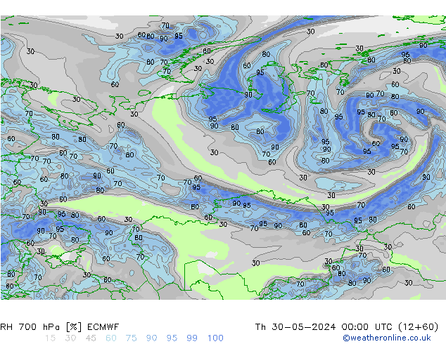 RH 700 hPa ECMWF  30.05.2024 00 UTC