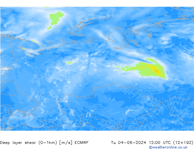 Deep layer shear (0-1km) ECMWF вт 04.06.2024 12 UTC