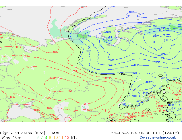 Izotacha ECMWF wto. 28.05.2024 00 UTC