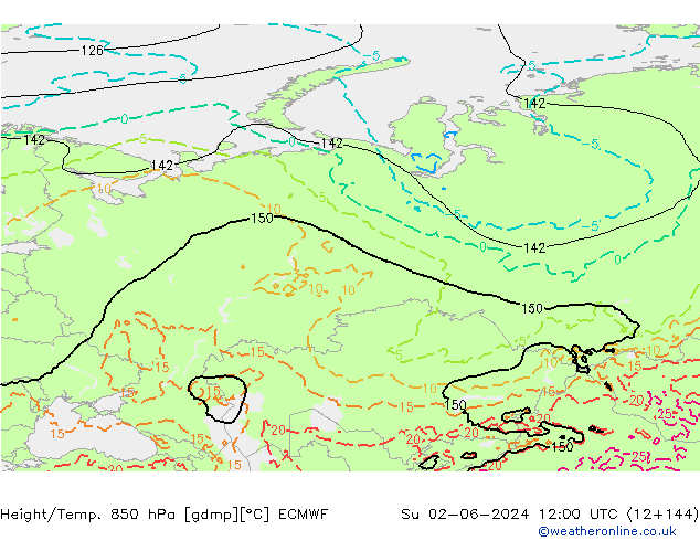 Z500/Rain (+SLP)/Z850 ECMWF Dom 02.06.2024 12 UTC