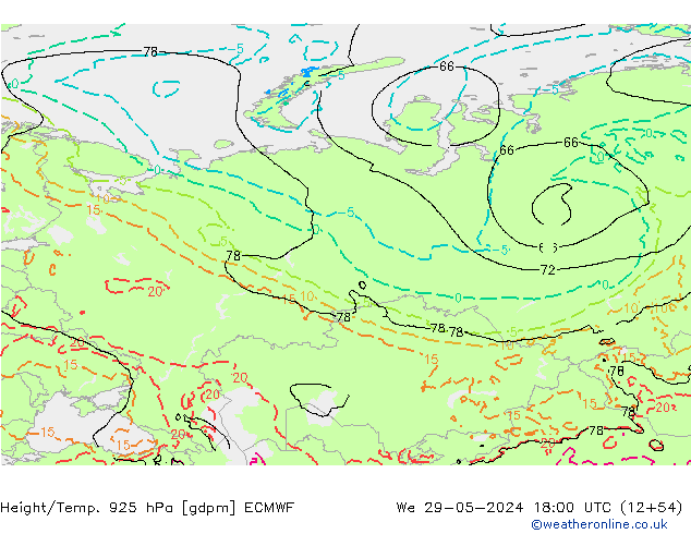 Height/Temp. 925 hPa ECMWF We 29.05.2024 18 UTC