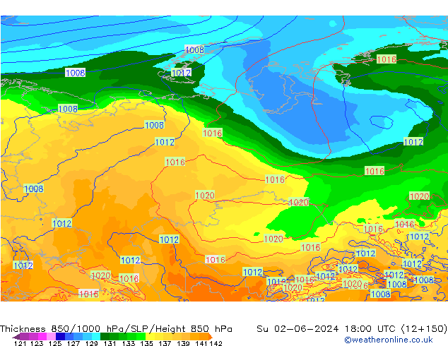 850-1000 hPa Kalınlığı ECMWF Paz 02.06.2024 18 UTC