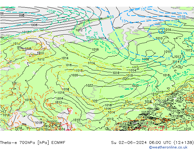 Theta-e 700hPa ECMWF So 02.06.2024 06 UTC