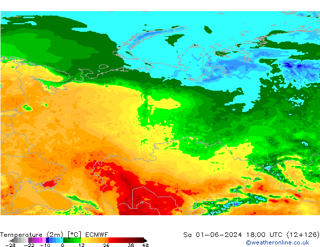 Temperatura (2m) ECMWF sáb 01.06.2024 18 UTC