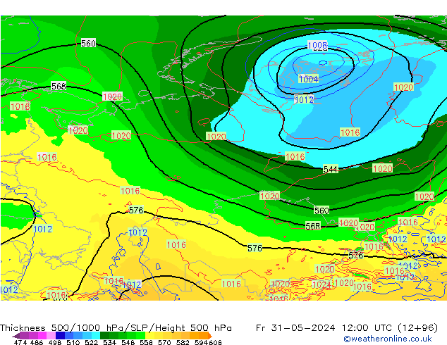 Schichtdicke 500-1000 hPa ECMWF Fr 31.05.2024 12 UTC