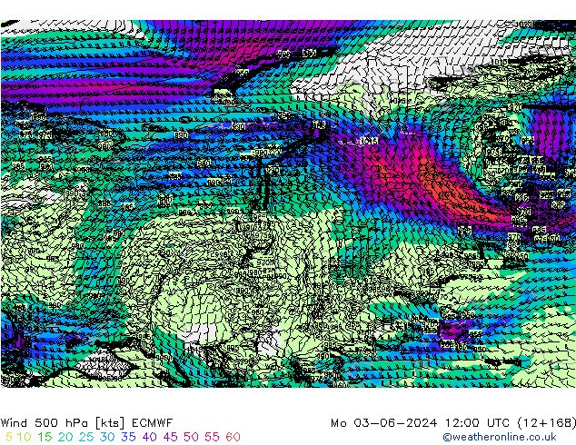 wiatr 500 hPa ECMWF pon. 03.06.2024 12 UTC