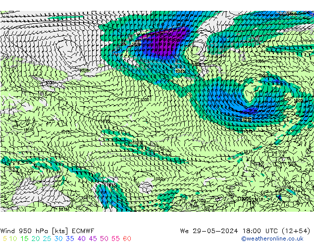 Rüzgar 950 hPa ECMWF Çar 29.05.2024 18 UTC