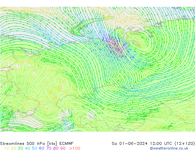 Rüzgar 500 hPa ECMWF Cts 01.06.2024 12 UTC