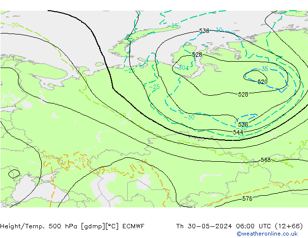 Z500/Rain (+SLP)/Z850 ECMWF Th 30.05.2024 06 UTC