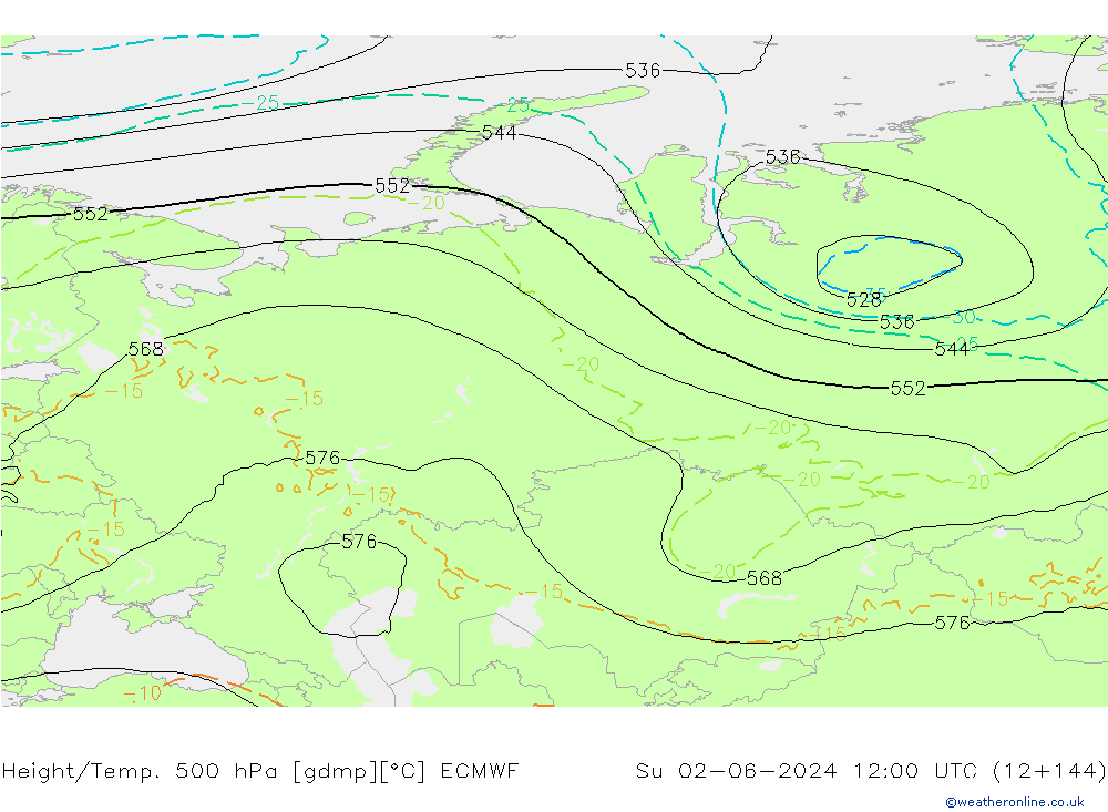 Z500/Rain (+SLP)/Z850 ECMWF Su 02.06.2024 12 UTC