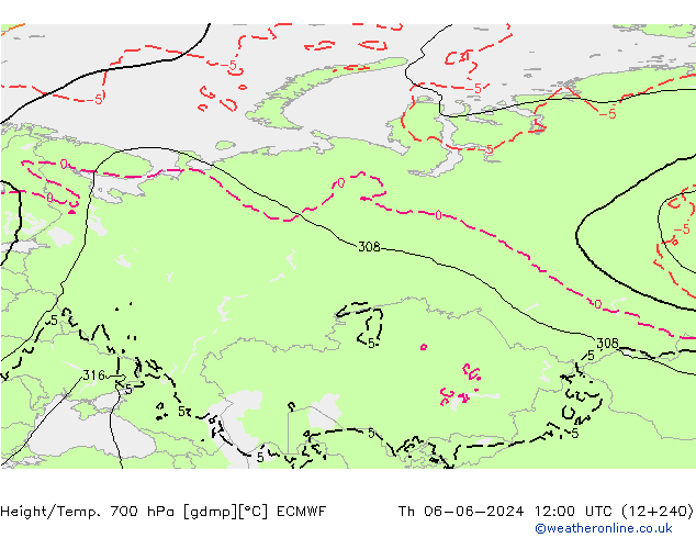 Height/Temp. 700 hPa ECMWF  06.06.2024 12 UTC