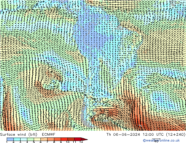 Surface wind (bft) ECMWF Th 06.06.2024 12 UTC