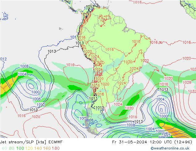 Straalstroom/SLP ECMWF vr 31.05.2024 12 UTC